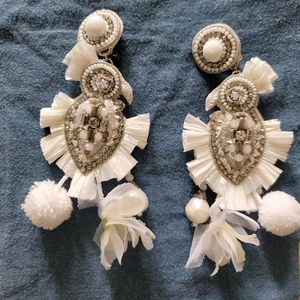 Ranjana Khan white Phoenix drop statement clip-on earrings (new)